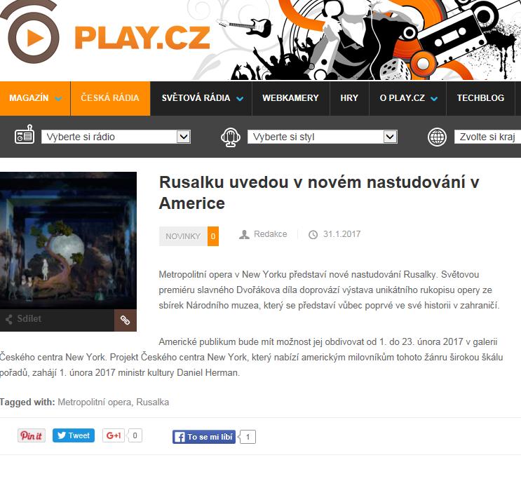 Play.cz Rusalku uvedou v novém nastudování v Americe Datum: 31. 1.