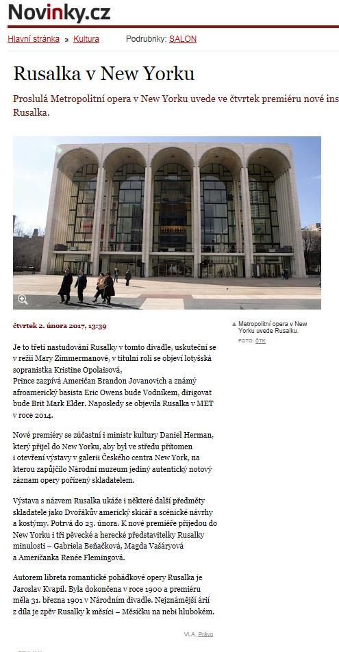 Novinky.cz Rusalka v New Yorku Datum: 2.