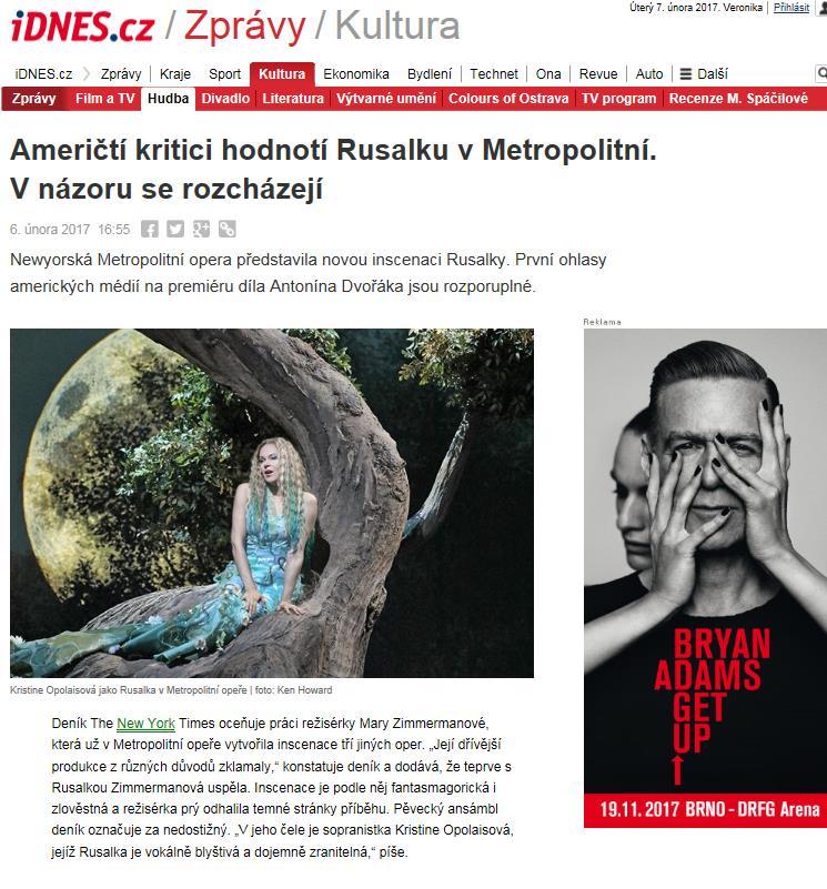 Idnes.cz Američtí kritici hodnotí Rusalku v Metropolitní. V názoru se rozcházejí. Datum: 6. 2.