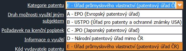 C11 $o Kategorie patentu podle území jeho ochrany Vyplnění pole je povinné u dokumentu typu P, P1.