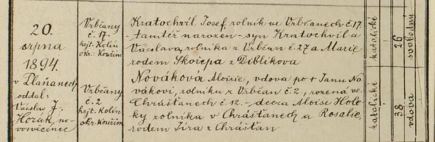 ???? Výřez matriky oddaných farnosti Skramníky rok 1784.