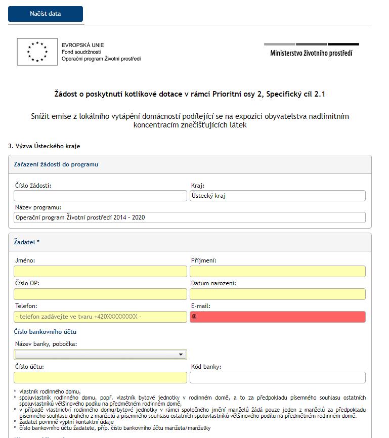 Otevření prázdné žádosti Pro otevření žádosti v aplikaci použijte odkaz na webových stránkách Ústeckého kraje: http://www.krustecky.