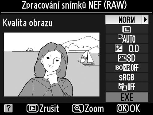 Záznam ve formátu NEF (RAW) Tlačítko G N Menu retušování Vytváří kopie ve formátu JPEG ze snímků ve formátu NEF (RAW). 1 Vyberte položku Záznam ve formátu NEF (RAW).