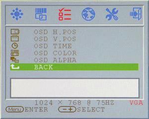 OSD display time Adjust OSD Display times OSD display