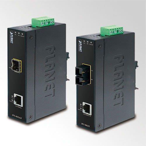 Aktivní prvky pro optické sítě IFT-802T průmyslový optický konvertor - instalace na DIN lištu, krytí IP30 - velký rozsah teplot -40 až +75 C - duální napájení 12V a 12 48V - zařízení je odolné proti