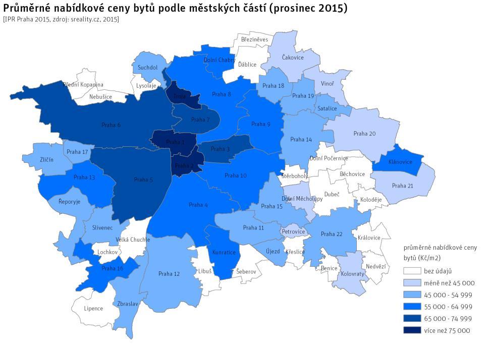 Vysoké tržní ceny a nájemné bytů Průměrné nabídkové ceny a nájemné bytů v Praze (12/2015): cena 57,049 CZK /