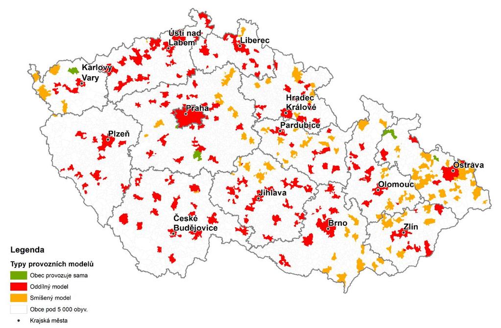 Přehled provozních modelů v ČR (aglomerace nad 5 tis.