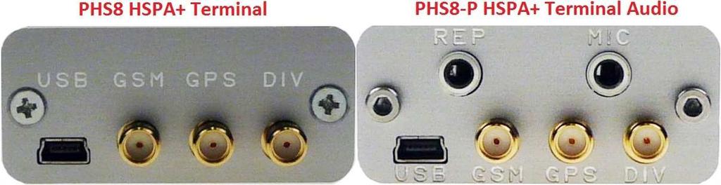 PHS8 HSPA+ Terminal, PHS8-P HSPA+ Terminal Audio RS232 Konektor pro připojení terminálu pomocí RS232 + - Svorky pro připojení napájení 8 30 V DC (nutné dodržet polaritu) GSM LED dioda je po zapnutí