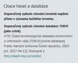 Citace databáze