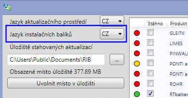 strana 25 Automatické aktualizace RIBTEC Nastavení jazyků Nové zadání Zvolená nastavení se trvale ukládají, takže zůstávají zachována i po příštích aktualizacích Základních nástrojů.