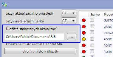 Nastavení a správa Prostředí automatických aktualizací strana 26 Nové zadání Automatické aktualizace RIBTEC 2.