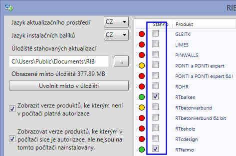 strana 29 Automatické aktualizace RIBTEC Tabulka produktů RIBTEC ke stažení Nové zadání Ve druhém sloupci tabulky produktů ke stažení lze zatrhnout