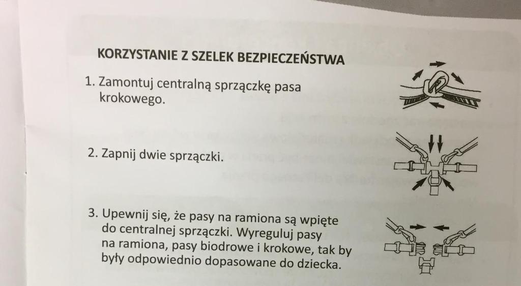 Bezpečnostní pásy Přidělejte centrální spřežku spodního pásu Zapněte dvě spřežky Ujistěte se, že pásy na ramena jsou zapnuty o centrální spřežky.