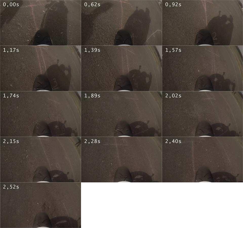 Obr. č. 8.11 Sekvence snímků po jednom metru při výjezdu z křižovatky vlevo u motocyklu Kawasaki Z 1 8.