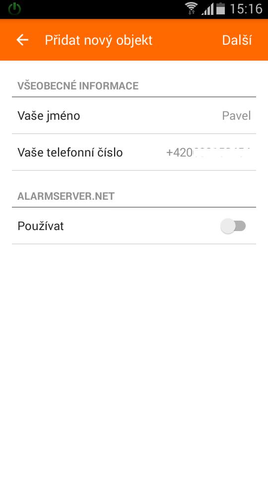 Instalace mobilní aplikace Secolink Pro (Android) 1. Vyberte komunikační jazyk např. Čeština a stiskněte Začínáme 2. Vyberte volbu Zabezpečovací systém, vyplňte Název objektu, své tel. číslo a jméno.