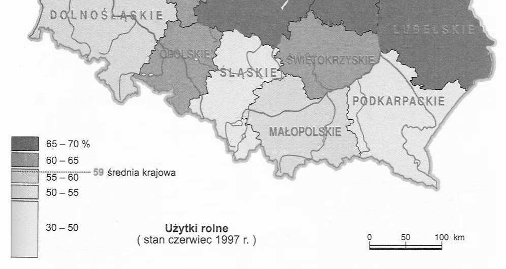 Tím se zvýšil podíl soukromého sektoru v zemi na 87 %. 11.3 Rozmístění a podíly zemědělských ploch Zemědělská půda zaujímá více než polovinu povrchu státu. Dominuje v centrálním a východním Polsku.
