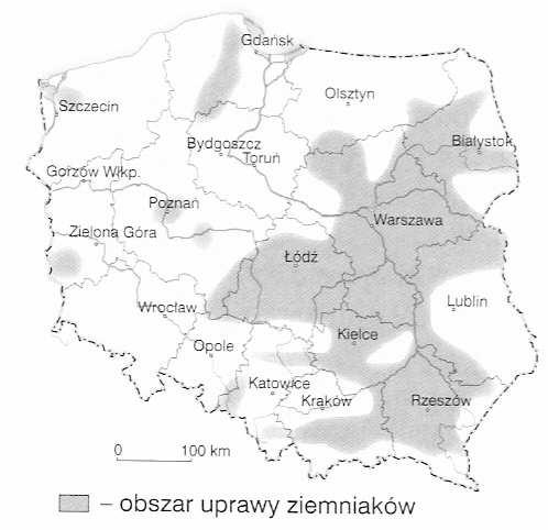 Obr. 35 Oblasti pěstování žita a ovsa Obr. 36 Oblasti pěstování brambor (Zdroj: Mordawski J., Wiecki W.