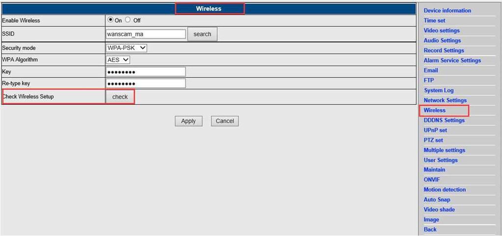 Vyberte ikonu nastavení Settings a vstupte do nabídky pro bezdrátové připojení Wireless. 2. Vyhledejte bezdrátový signál WiFi a vyberte požadovanou SSID. 3.