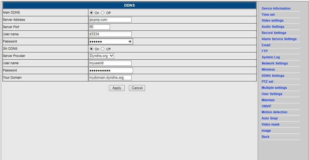 Konfigurace DDNS Nabídka User Settings umožňuje nastavení / úpravu uživatelského hesla. 1.