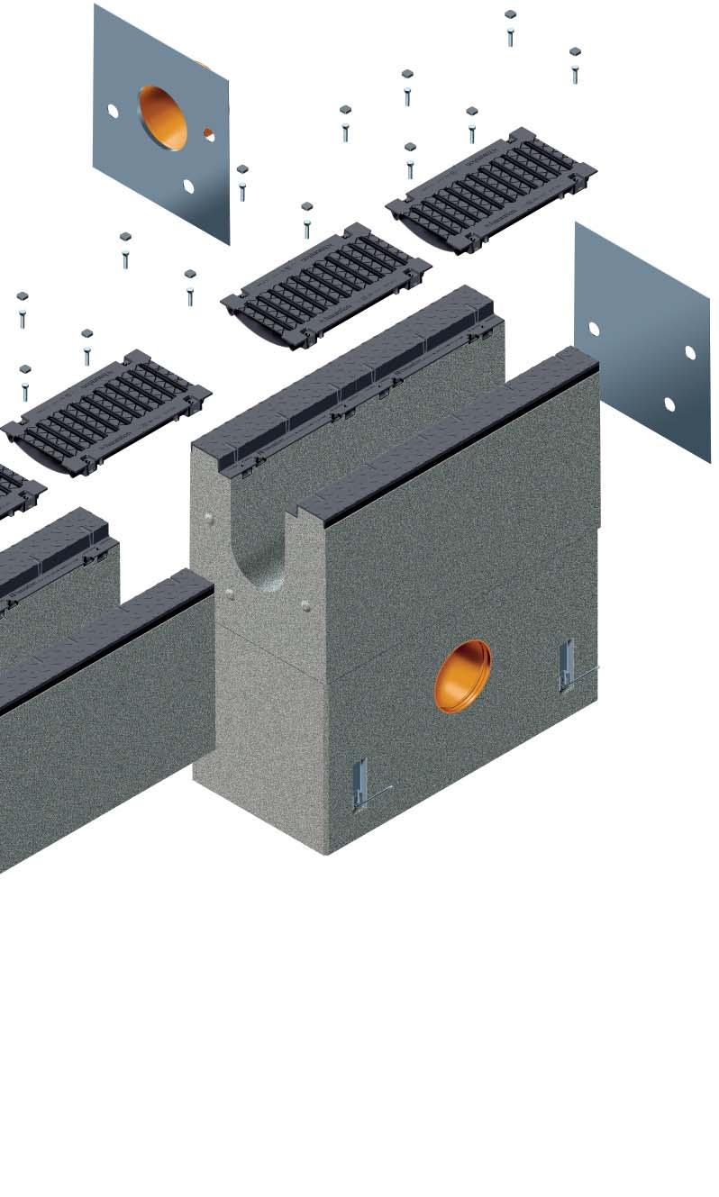 odtoková vpust s integrovaným KG nátrubkem s pozinkovaným košem žlab z betonu vyztuženého