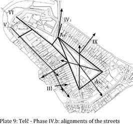 b: System S1 / Mode D12 Example: Plate 9: Telč The positions of the streets starting from the marketplace are fixed by sightings issued from