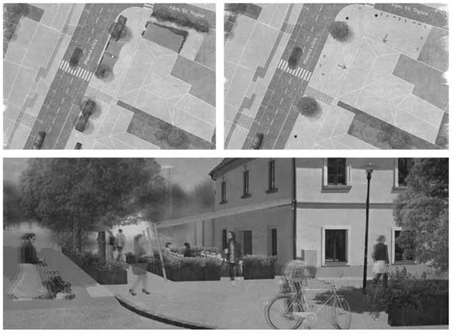 Photo documenzation of the current status (Source: Authors) THE MAIN STREET - THE SOLUTION DESIGN Obr. 5. New site plan with walking path connected to Holy Trinity square (Source: Authors) Obr. 8.