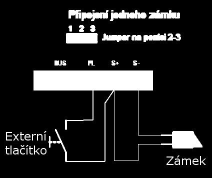 1.4 Připojení elektrického zámku 1.4.1 Otevírání zámku s použitím vnitřního zdroje Zámek při tomto typu zapojení musí být typu NC (k otevření potřeba připojit napájení), max. 12V, max.