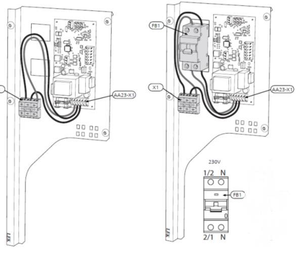 F2040-12 verze 1 Připojení proudového chrániče (FB1) mezi