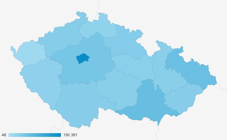 Geografické údaje Poměr návštěvnosti jednotlivých krajů 4 % Čísla 27 % Praha 11 % Jihomoravský