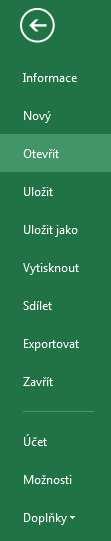 Obr. 4 Klepnutím na kartu Soubor zobrazíte okno s uvedenou nabídkou příkazů. Klepnutím na se vrátíte na poslední aktivní kartu, nebo můžete stisknout klávesu ESC.