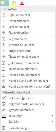 Obr. 97 4. Nejprve klepněte na tlačítko Všechna ohraničení všechny vybrané buňky budou mít ohraničení. 5.