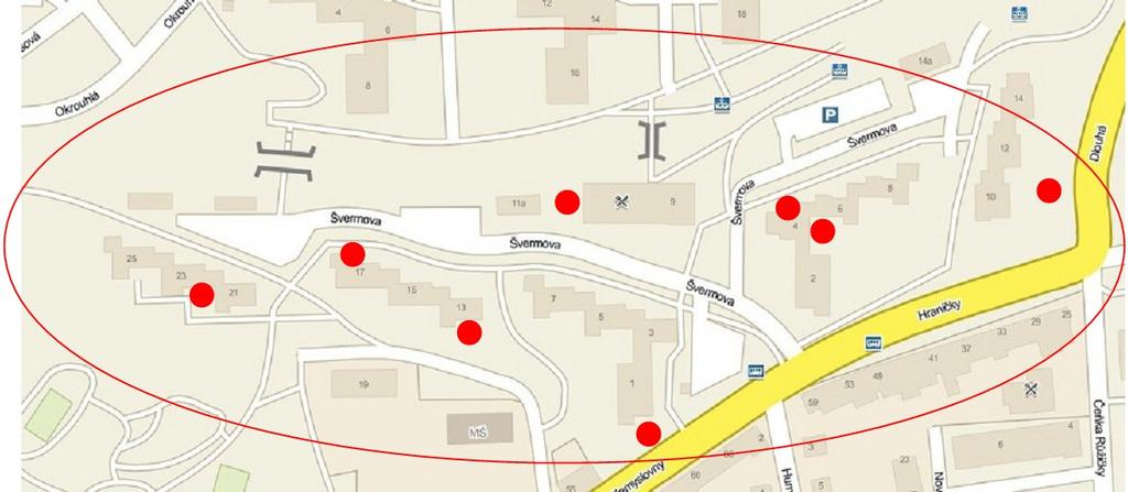 Areál Švermova - poměrně rozlehlá oblast ulice Švermovy byla