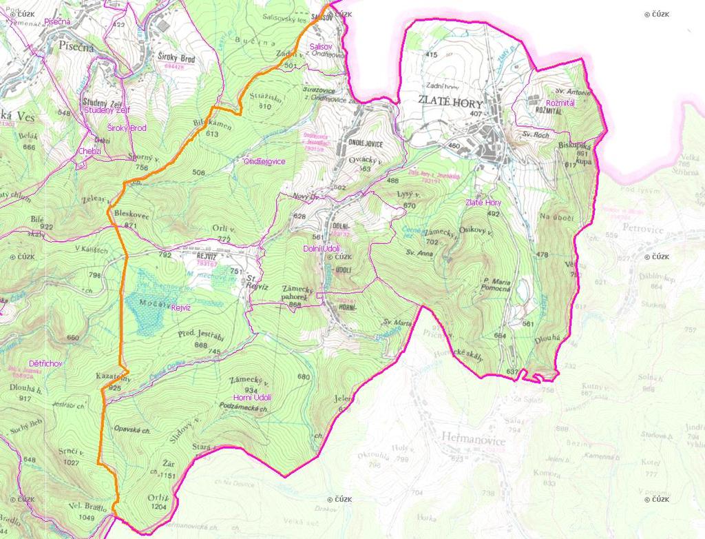 A. NÁZEV OBCE Název části obce (ZSJ): Zlaté Hory Mapa A: Území obce Přehledová mapka