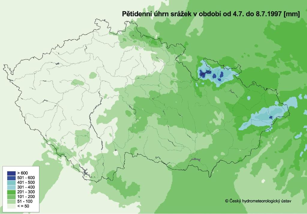 Úhrn srážek v období od 4.7.