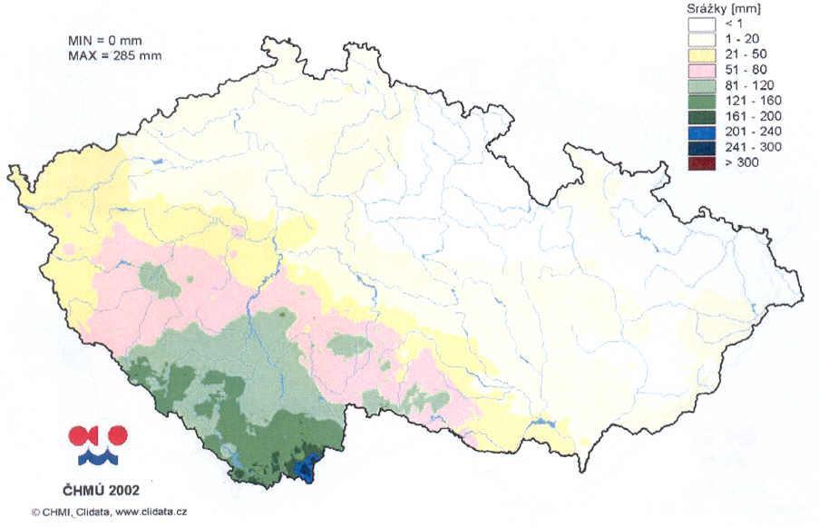 Úhrn srážek v období od 6.8.