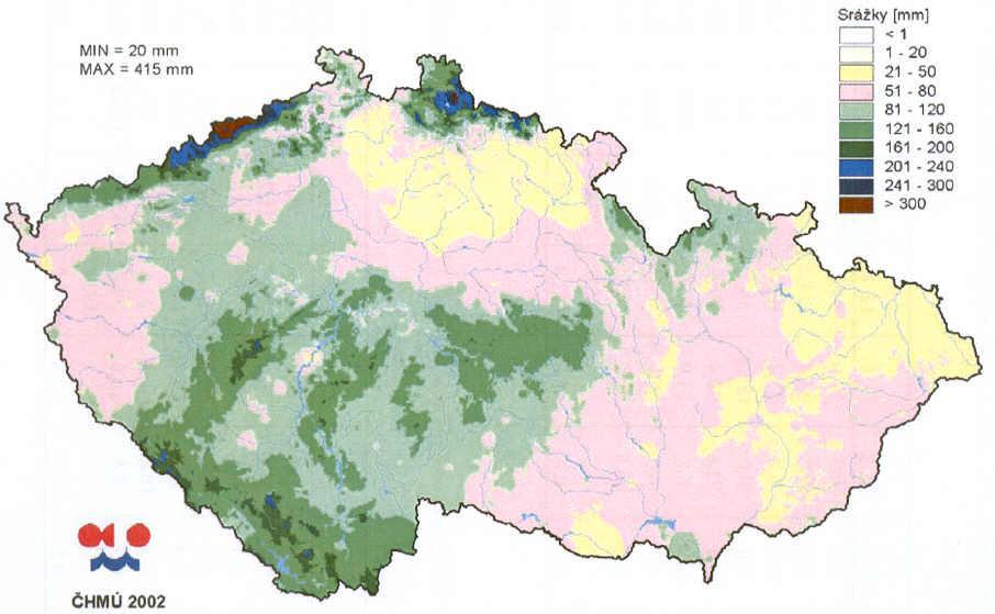 Úhrn srážek v období od 11.8.