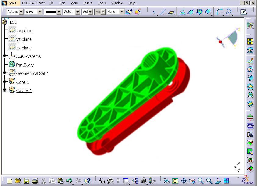 UTB ve Zlíně, Fakulta technologická 32 Modul Core and Cavity Design obsahuje společné příkazy jako modul Generative Shape Design.