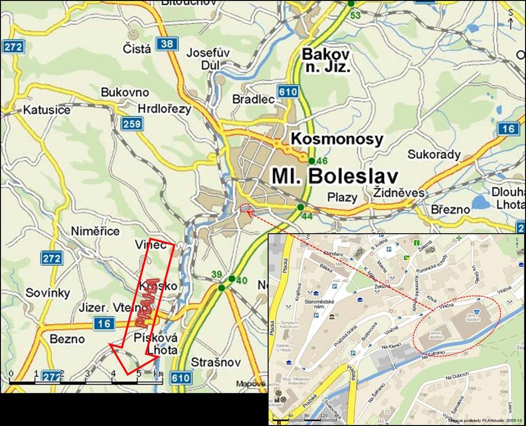 9. Příjezdová mapa na ZS Mladá Boleslav 10. Parkování Pro parkování vozidel a autobusů slouží parkoviště (50m od stadionu) s kapacitou 100 osobních vozidel a 5 autobusů. 11.