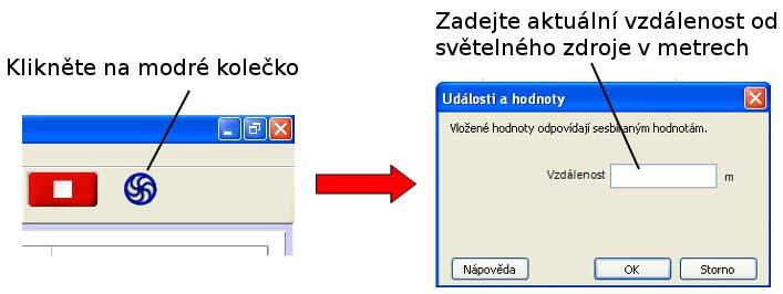 Obrázek 5.58: Změna rozsahu vodorovné osy 4. Zafixujte polohu světelného čidla (upevněte izolepou apod.), rozsviťte žárovku a tlačítkem Zahájit sběr dat (obr. 4.3) spusťte měření. 5. Žárovku umístěte do takové vzdálenosti od čidla, aby se hodnota intenzity osvětlení pohybovala pod horní hranicí nastaveného rozsahu (tj.