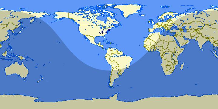 mezipřistání do většiny měst v Evropské unii, jak dokazuje mapa doletu z letiště JFK v New Yorku vytvořená magazínem Airwaysmag na obrázku č. 16. [83] Obrázek č.