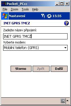 Klikněte na Nové. Vyberte záložku Obecné a zadejte název nastavení, např. INET GPRS TMCZ.