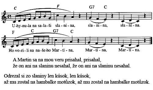 Uhynula na salaši slanina V jaké tónině je píseň zapsaná?