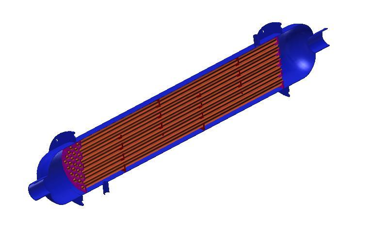 Figure 9: 3D model of designed exhaust gas exchanger Figure 10: Stream direction of working substances cross the