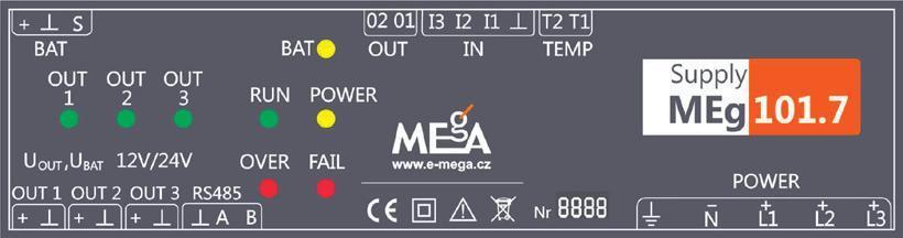 2: Panel a rozměry jednotky zdeoje MEg101.