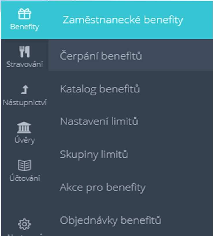 Benefity zaměstnanců Katalog benefitů, Evidence