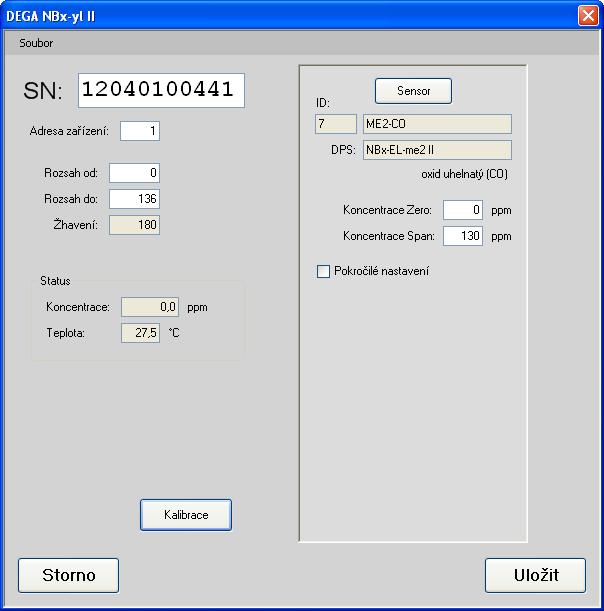 Snímač NBx-yL II 1. Konfigurace Konfigurační formulář snímače se skládá jen z jednoho panelu, na kterém se nastavuje fyzický sensor a ostatní parametry SN - nastavuje výrobní číslo detektoru.