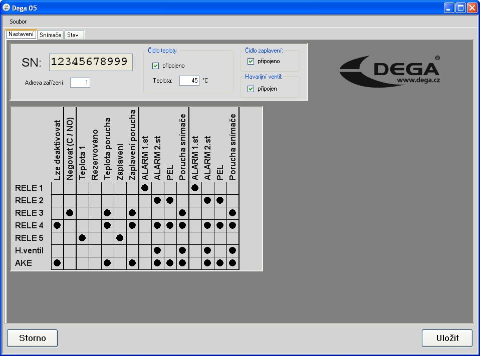 Konfigurace detektoru DEGA05 Pokud nastavujeme nový detektor DEGA05, je zobrazena hláška, že musíme zadat platné sériové číslo - jinak konfigurace ústředny nepůjde uložit do zařízení. 1.