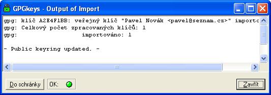 Import klíče je hotový.