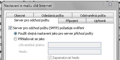 Zvolte níže uvedené hodnoty o Pro IMAP = port 993 o