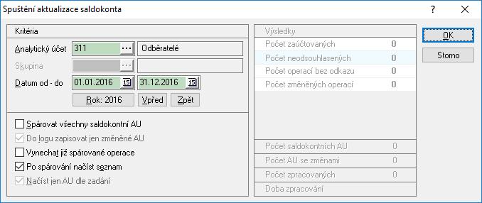 SALDOKONTO, INVENTARIZACE SALDOKONTNÍCH ÚČTŮ Analytické účty, označené v účetním rozvrhu jako saldokontní, je možné (a nutné) k zadanému datu inventarizovat spárovat operace na účtu a zobrazit jeho